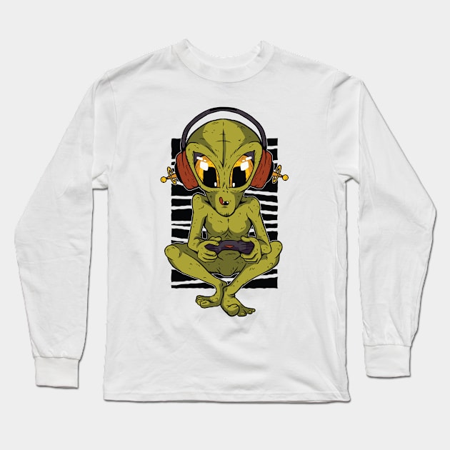 Green Alien Gamer Long Sleeve T-Shirt by boobear247